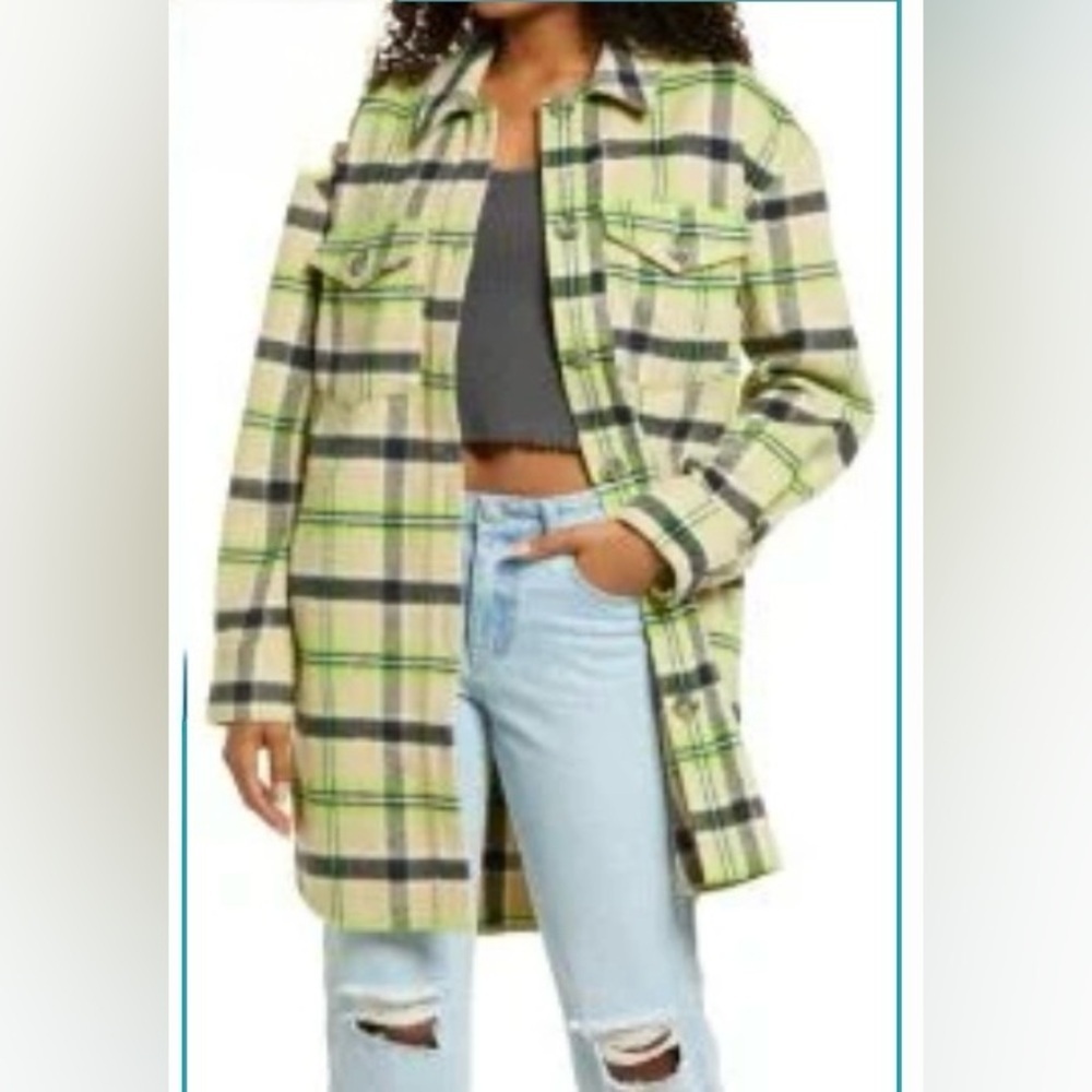 BP Brushed Plaid Oversize Shirt Jacket shacket XS- Green and Gray - Picture 11 of 12